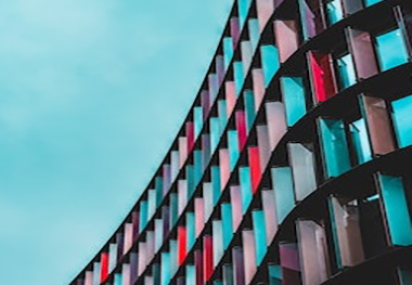 Colorful curved apartment building 