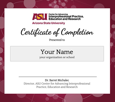 Certificate of completion with a placeholder name